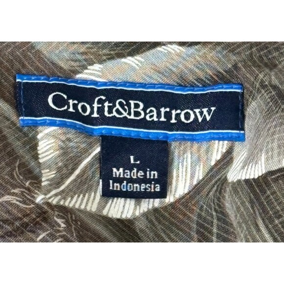 Vintage Hawaiian Shirt Croft & Barrow Palm Leaf Tiki Brown Rayon Aloha Y2K Large - Picture 6 of 8